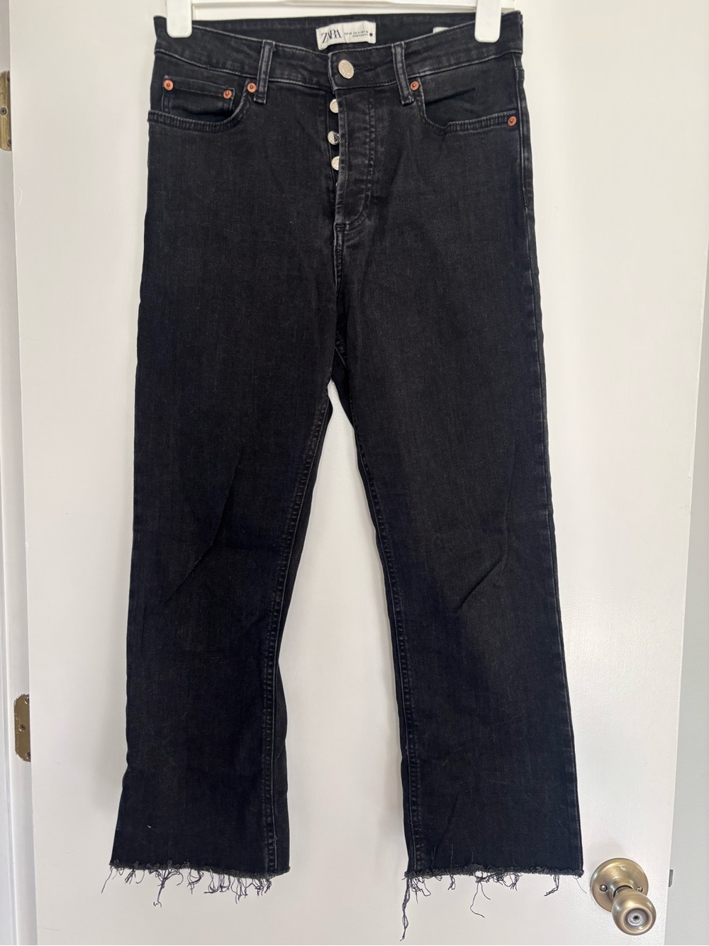 Zara Black High-Rise Cropped Button-Fly Jeans